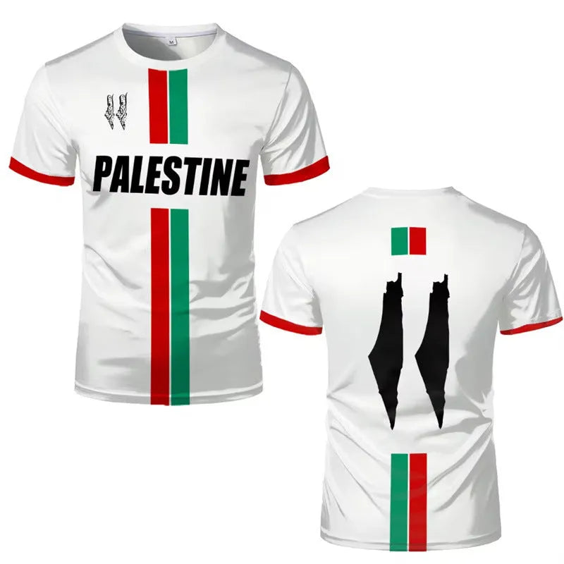 Black men's T-shirt with a raised white 3D football graphic print on the chest, showing half-length sleeves.