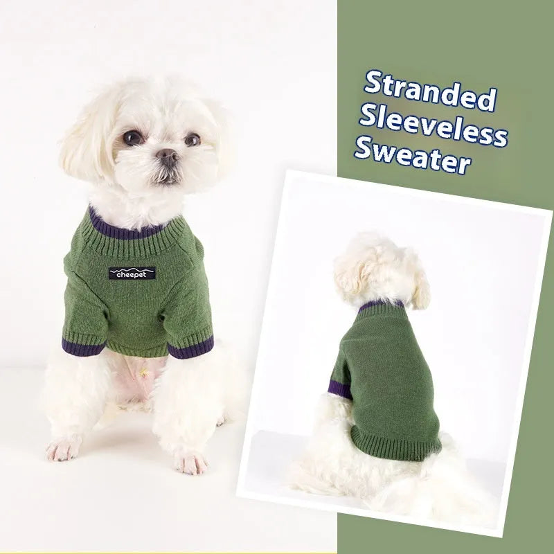 Two-leg pet sweater wool fabric British style with contrast colour trim for dogs