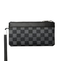 Black men's cowhide leather clutch wallet showing front view with dimensions 20x10 cm.