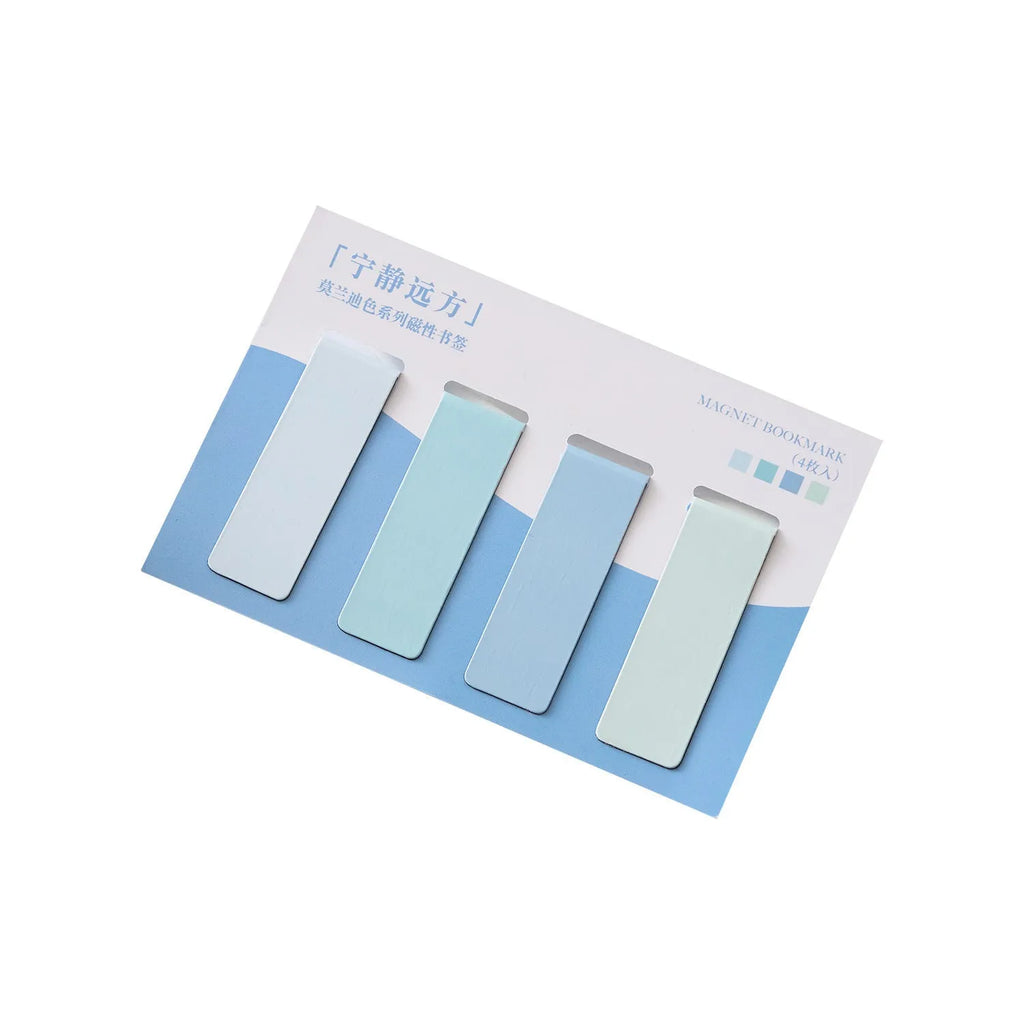 Set of four magnetic Morandi colour block bookmarks showing different colour options