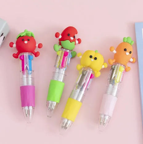 Cartoon themed four-colour press ballpoint pen with a silicone grip in a cactus design.