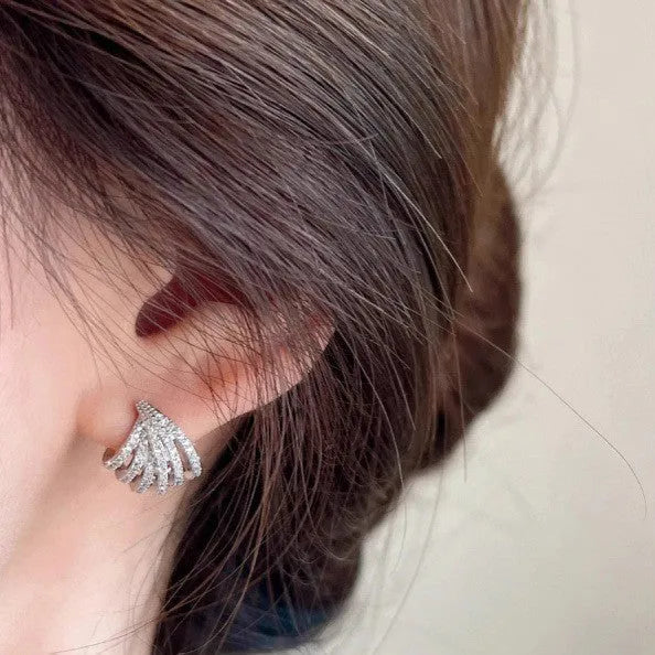 Platinum plated geometric line design zircon earrings for women in European American style