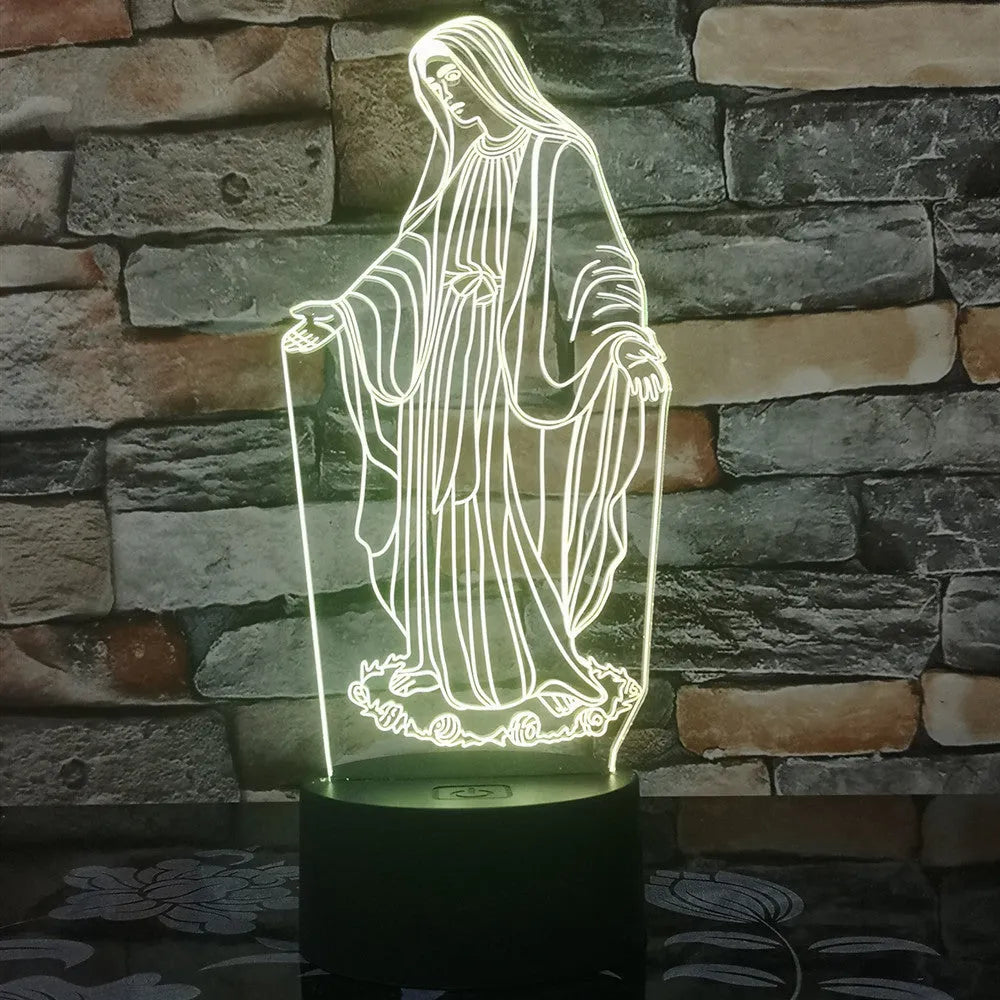 3D LED night light with colourful dual-ring pattern on a thin acrylic panel and ABS base.