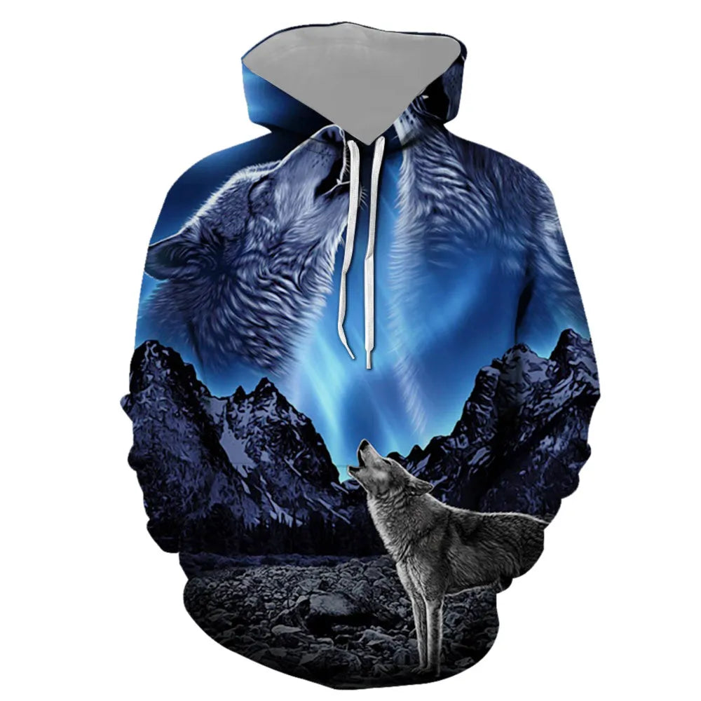 Blue digital print hooded sweatshirt for couples men loose fit 80% polyester 3D effect pattern