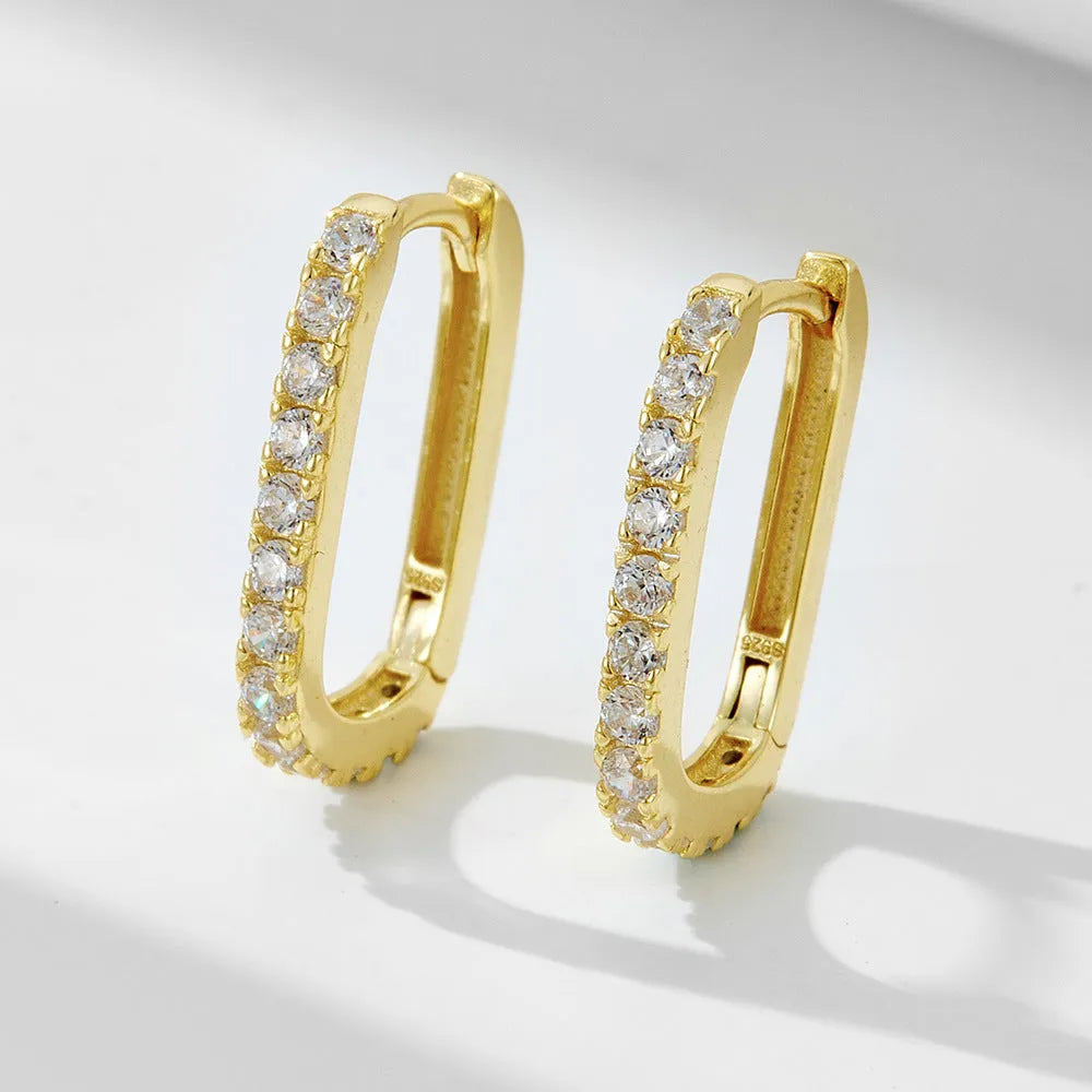 S925 sterling silver oval zircon ear clip earrings for women in yellow and white.