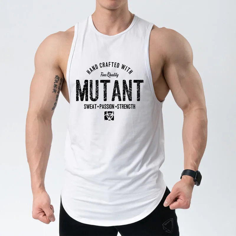 Men's loose training sleeveless shirt vest in multiple colour options including dark blue with yellow mark and red semicircle designs
