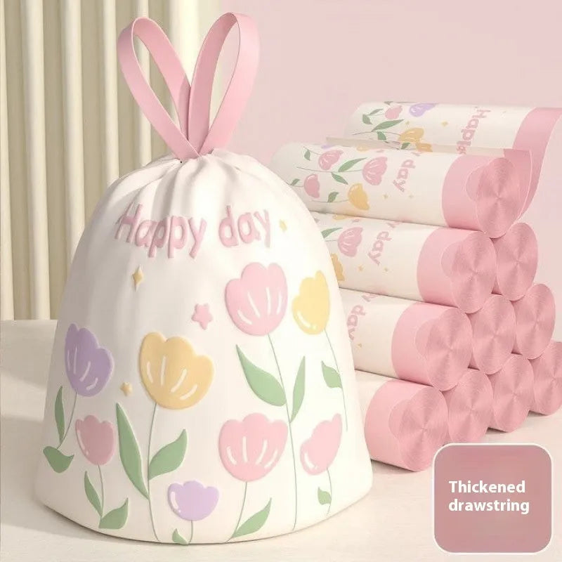 Pink degradable garbage bags with drawstring closure and argy wormwood mosquito repellent properties