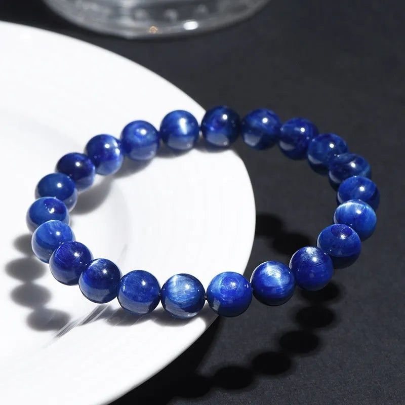Blue crystal ball bracelet with geometric shape and Ruyi symbol design in polished 7A grade crystal