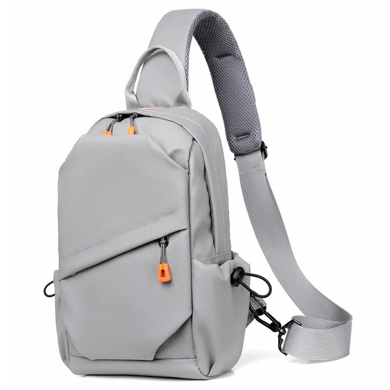 Men's black casual crossbody bag with a single shoulder strap made from polyester.