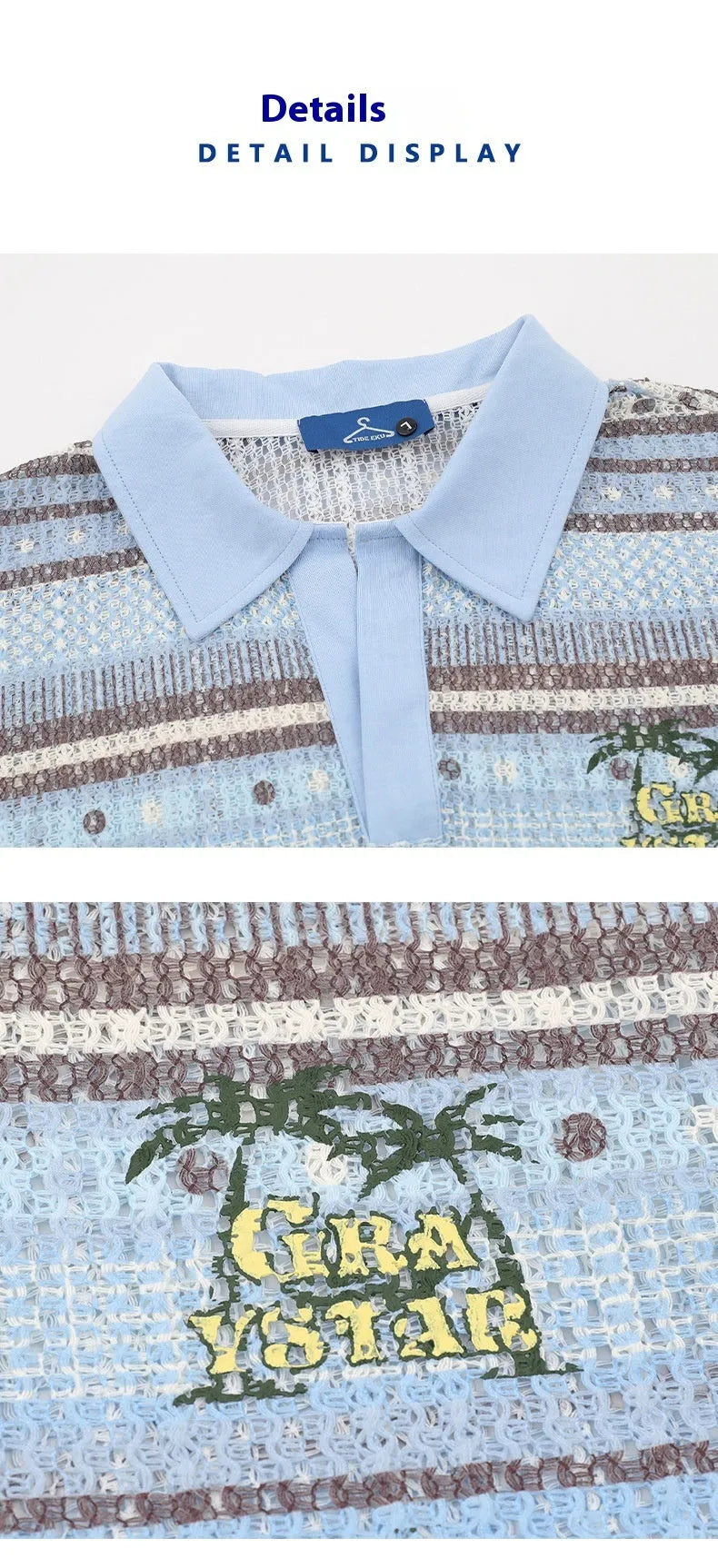 Men's loose-fit casual printed shirt in blue and yellow colours, made from elastic polyester fabric.
