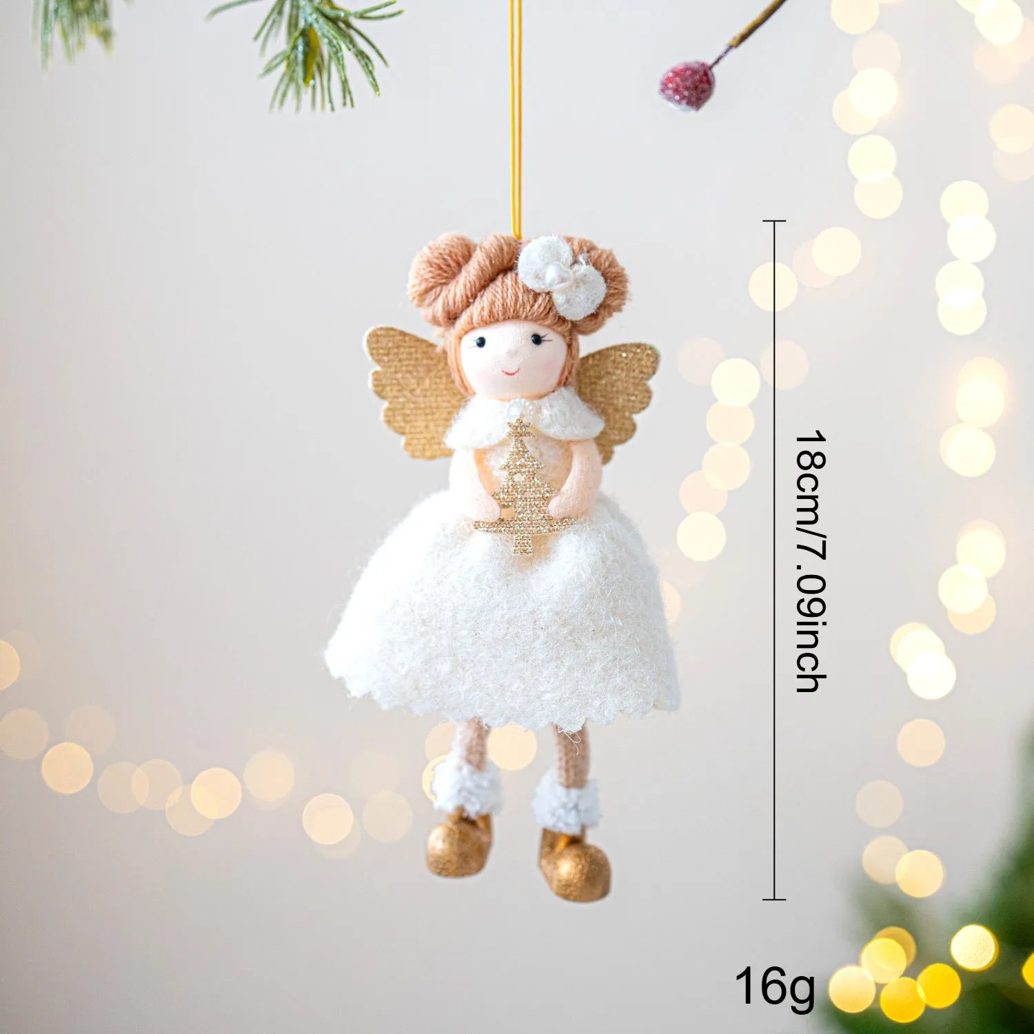 Pink and white cloth Christmas angel wings plush pendant with modern design for tree decoration