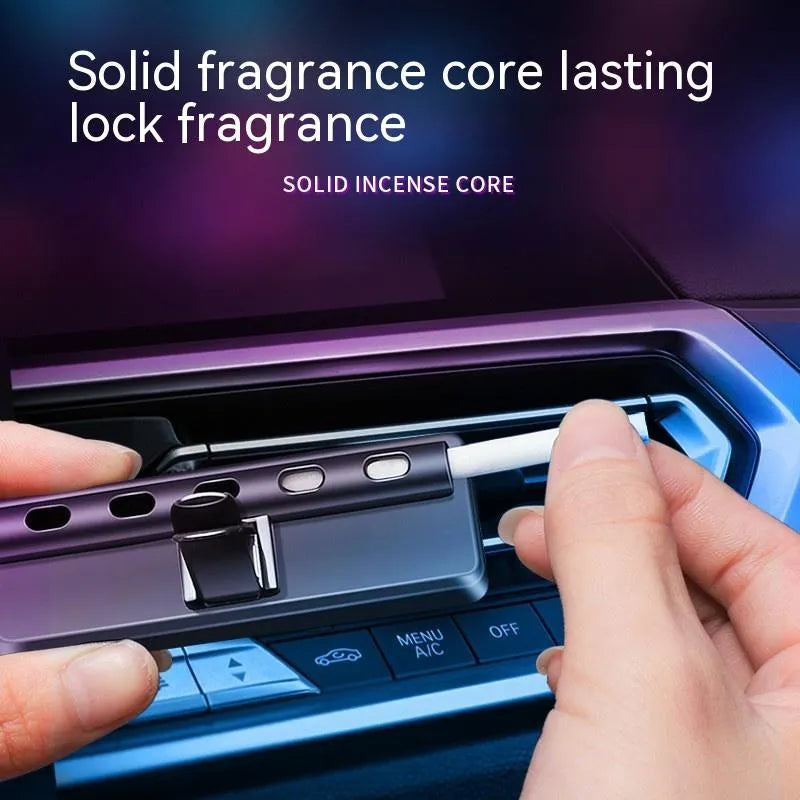 Black automobile aromatherapy air outlet ambience light with LED and fragrance sticks for car odour removal