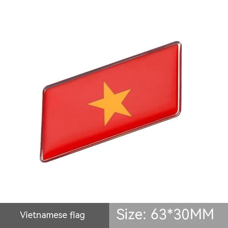 Aluminium car sticker flag emblem showing national flag design in parallelogram shape