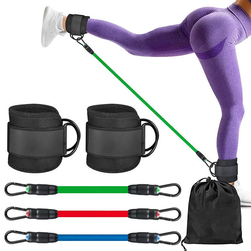 TPE resistance bands with ankle buckle attachment for hip and leg exercises