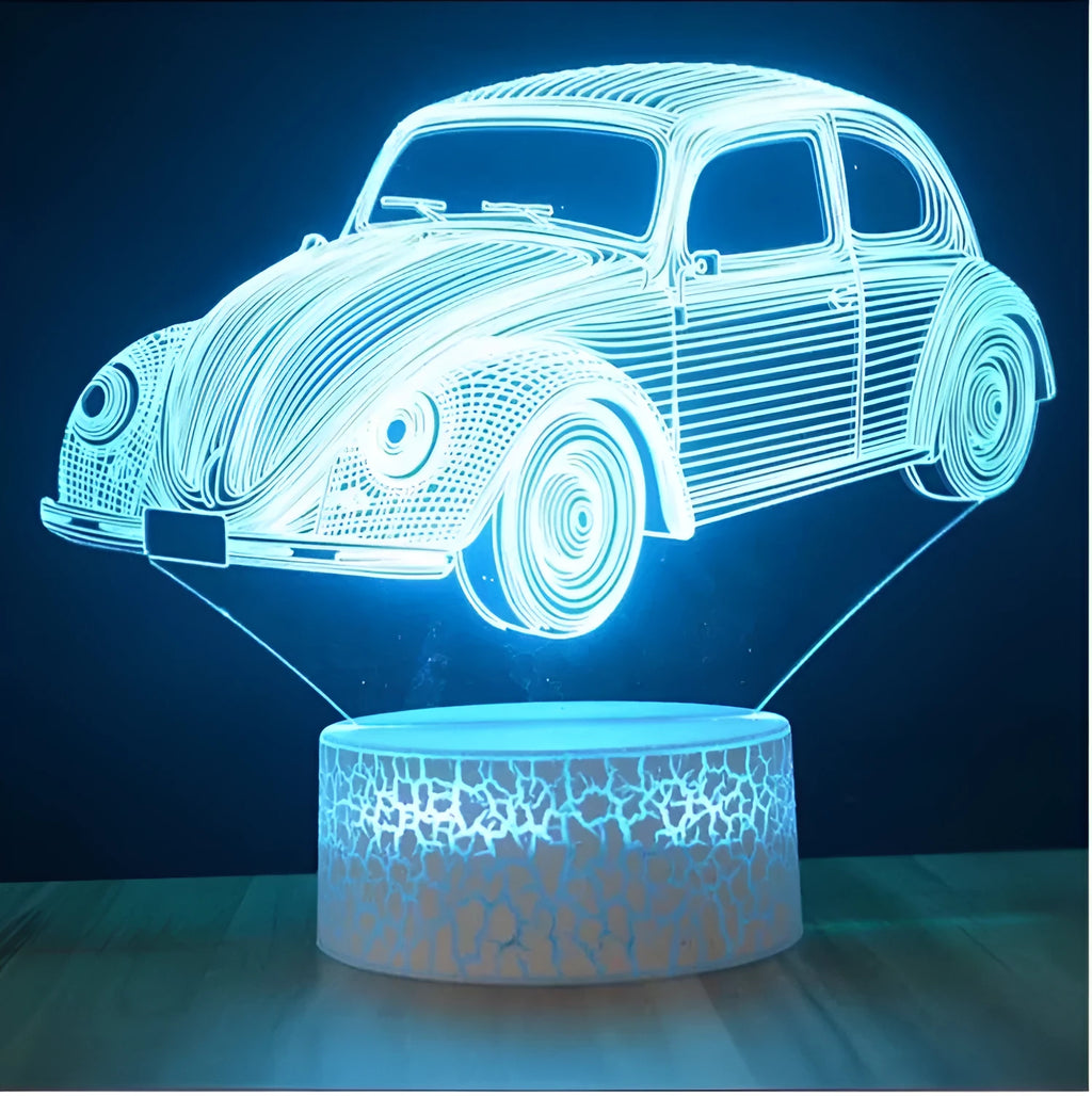 Small modern acrylic LED table lamp with a black base and USB cable on a wooden desk.