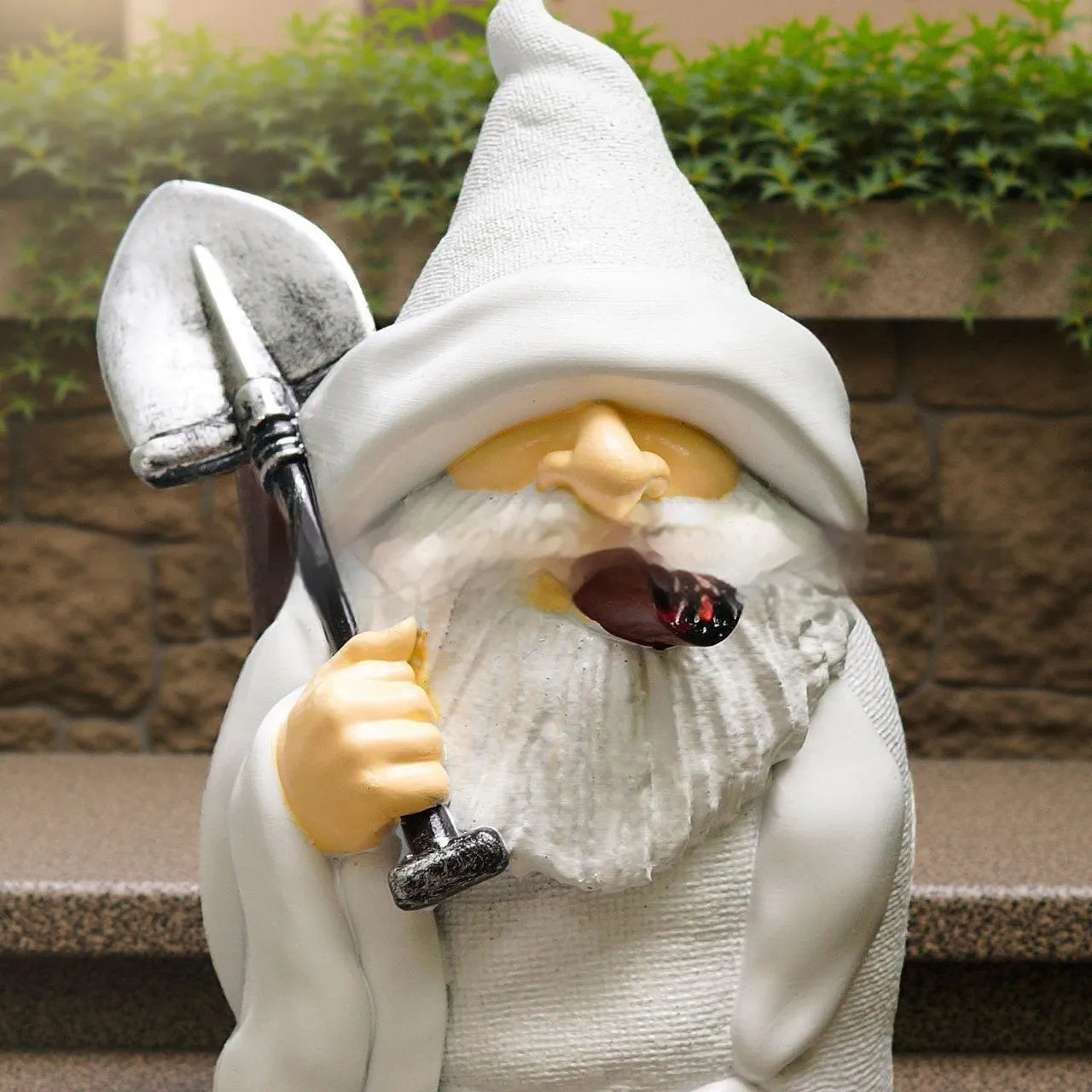 Christmas resin craft ornament with smoking shovel dwarf design for holiday displays