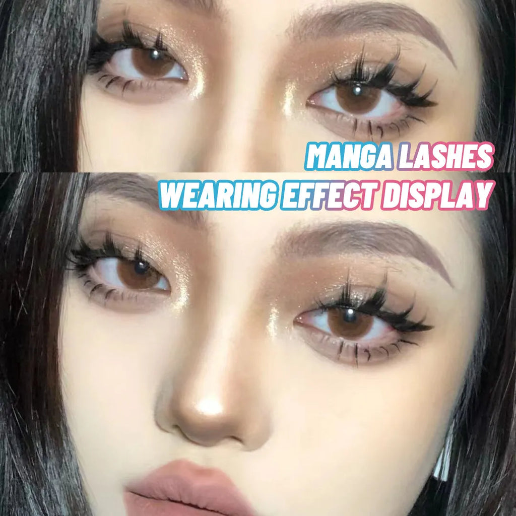 Set of natural wispy false eyelashes styles 007, 008, 009 for manga and Korean makeup.