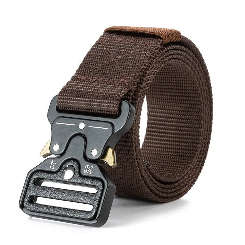 Men's thick canvas tactical belt with alloy release buckle in Army Green colour.