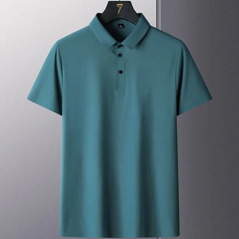 Man wearing a solid colour non-ironing short sleeve business casual shirt in a professional setting.