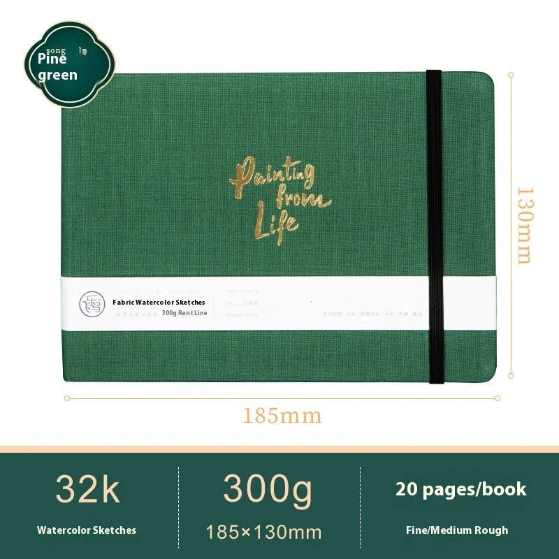 Feiluniao handmade fabric watercolour notebook with artistic cover design, 185mm length for portable sketching