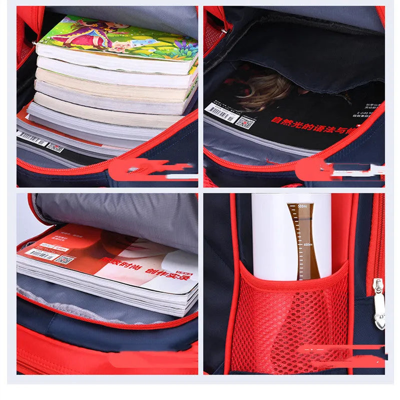 Blue cartoon anime print children's school backpack with pencil case