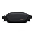 Black men's Oxford cloth messenger bag with cross-body strap on a plain background
