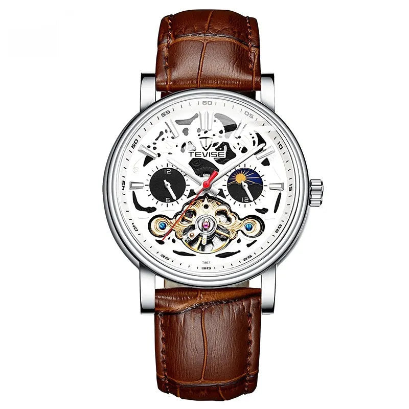 Men's waterproof luminous mechanical watch with tourbillon movement and skeleton dial