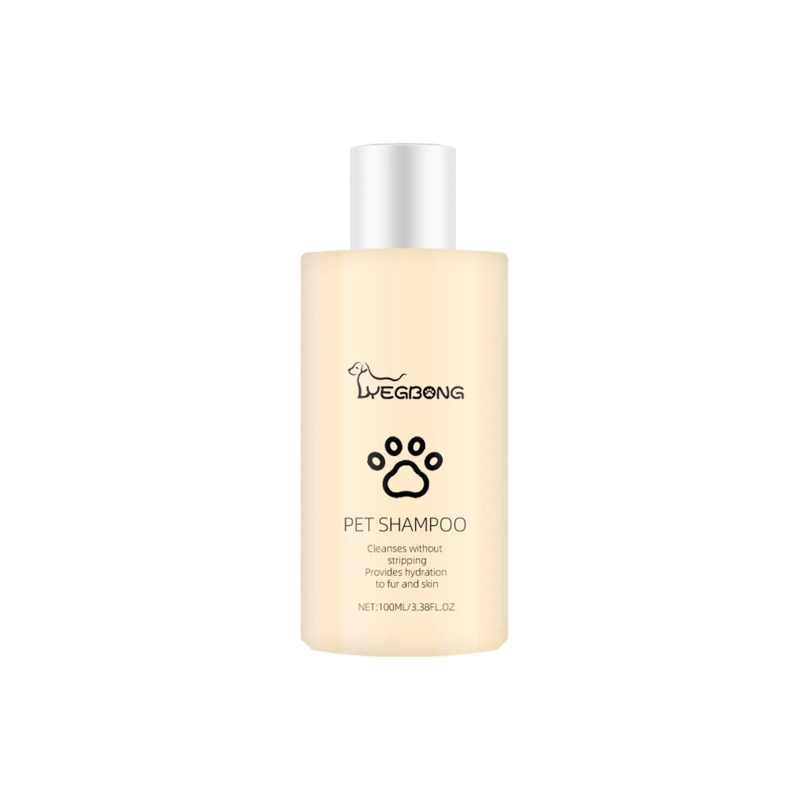 Bottle of mild pet shampoo for cats and dogs, shown in 100ml and 300ml sizes.