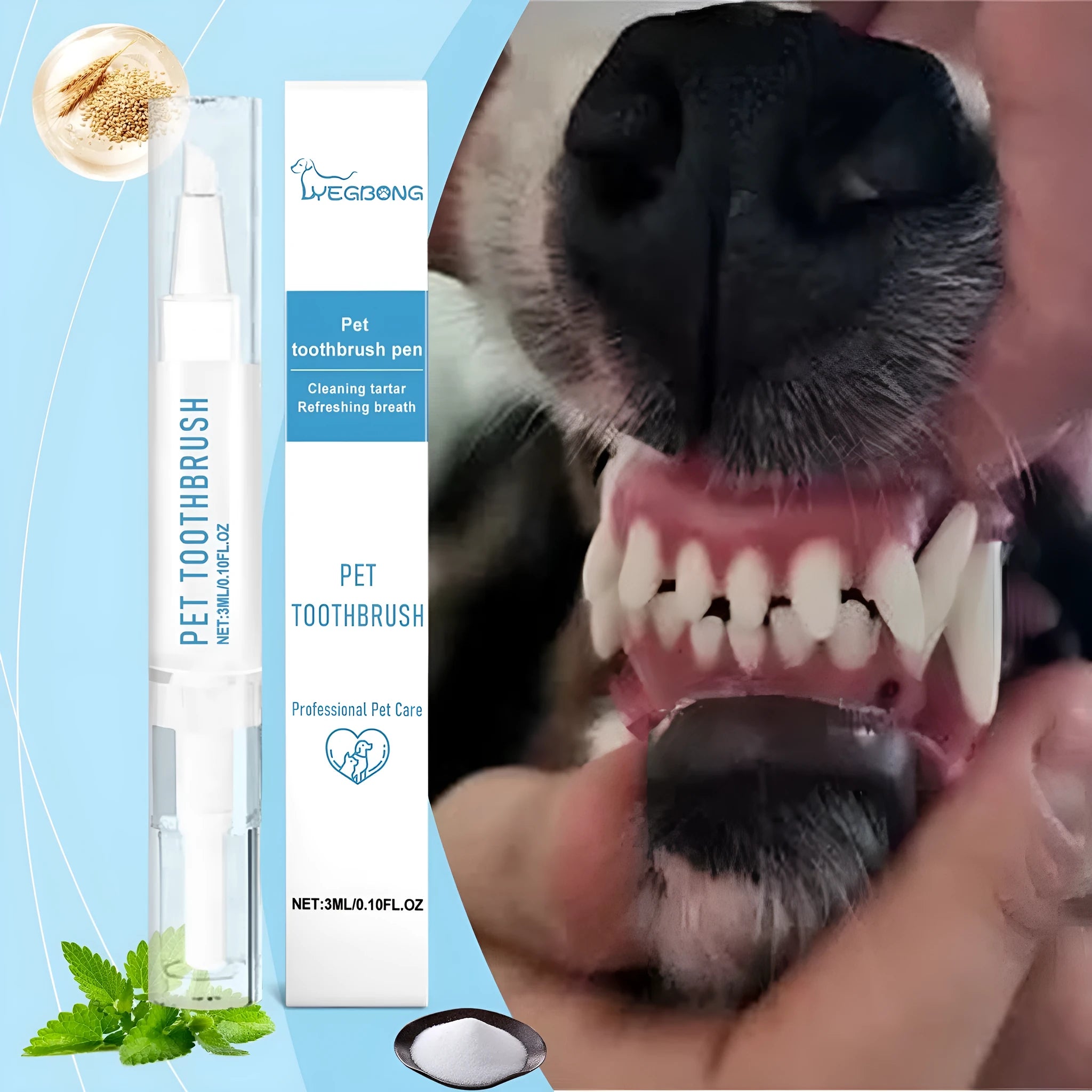 Soft-bristle pet toothbrush pen with integrated 3ml gel reservoir for cat and dog dental care