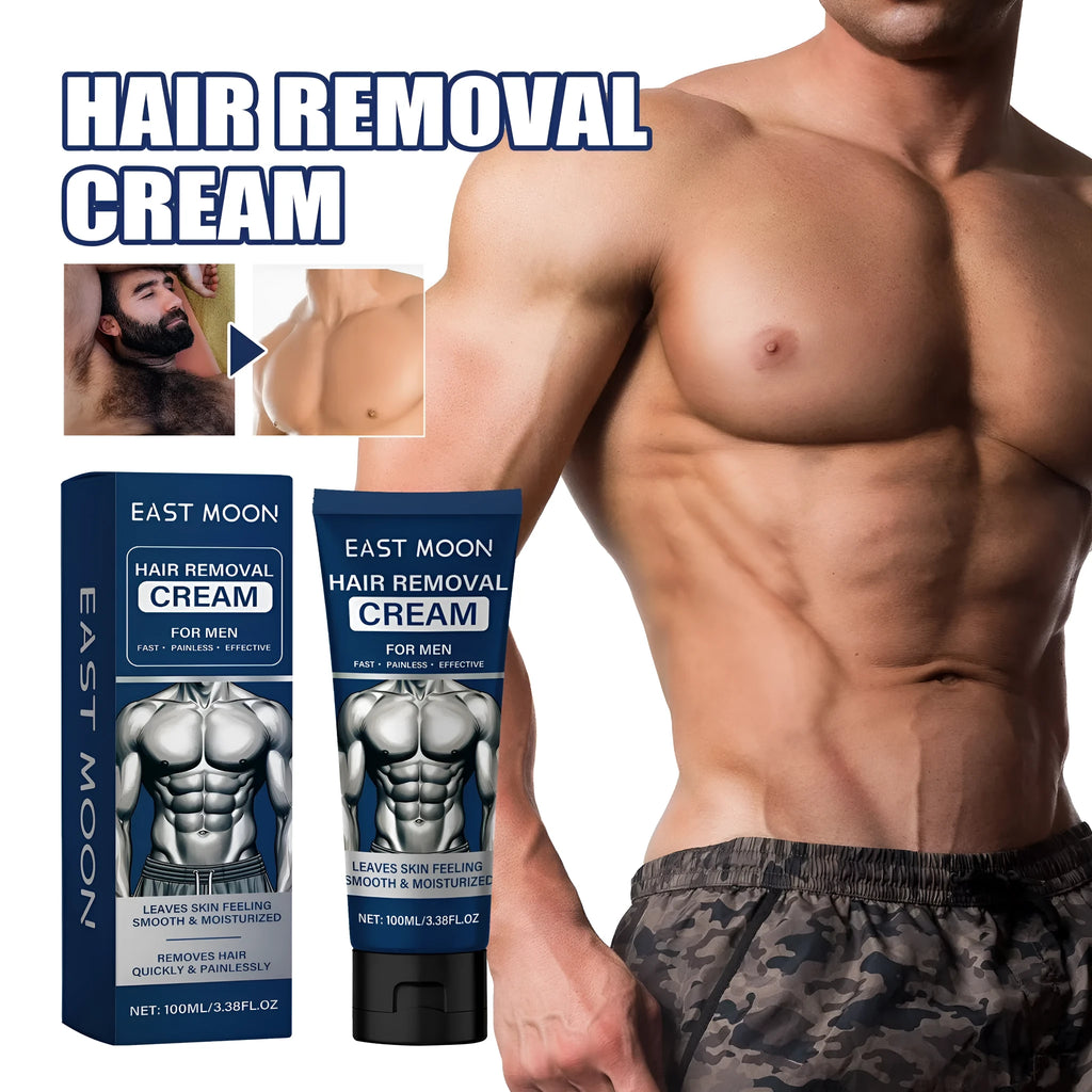Men's multipurpose depilatory cream in 100ml tube for facial and body hair removal