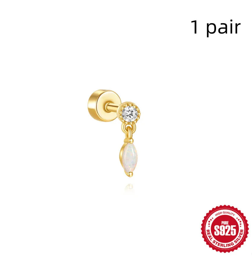 S925 sterling silver flat column threaded ear bone stud in a gold tone colour.