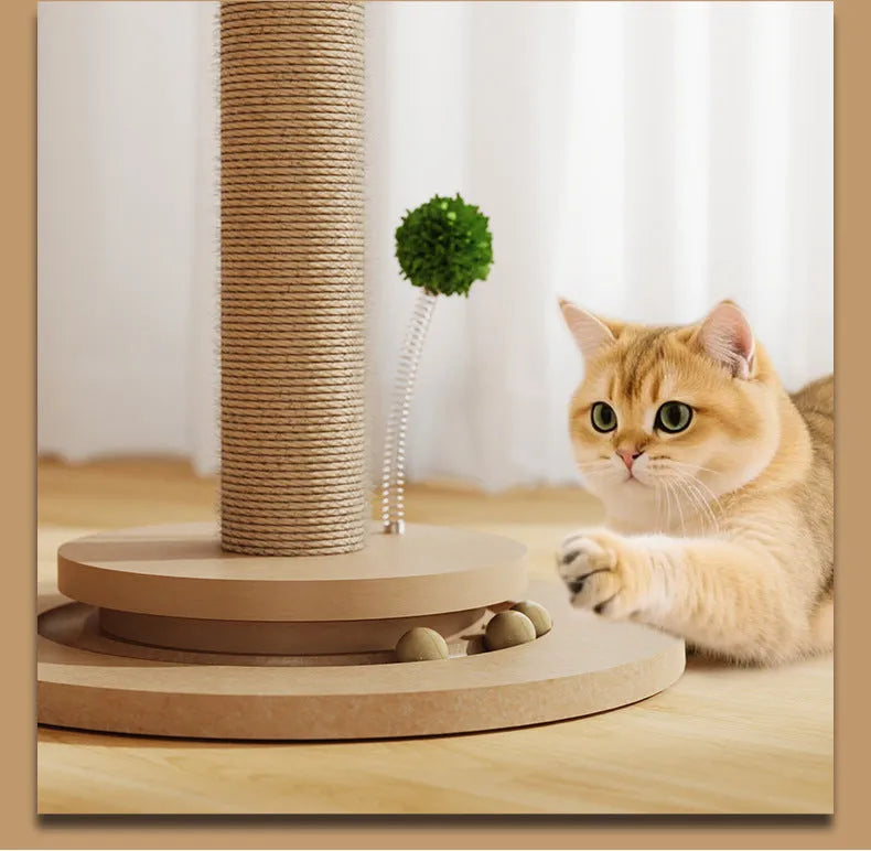 Vertical cat climbing frame with hemp rope scratching surface and canna colour chamfered columns