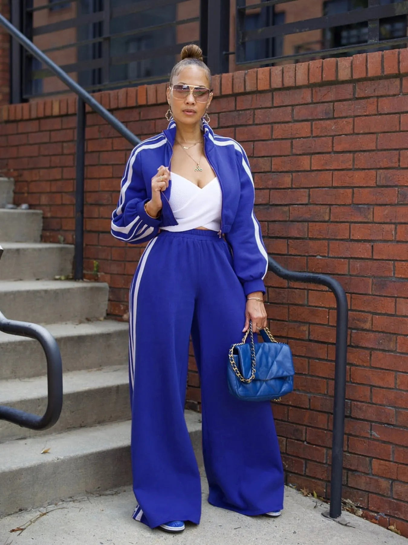 Street hipster two-piece sweater set with striped pattern in multiple colour options