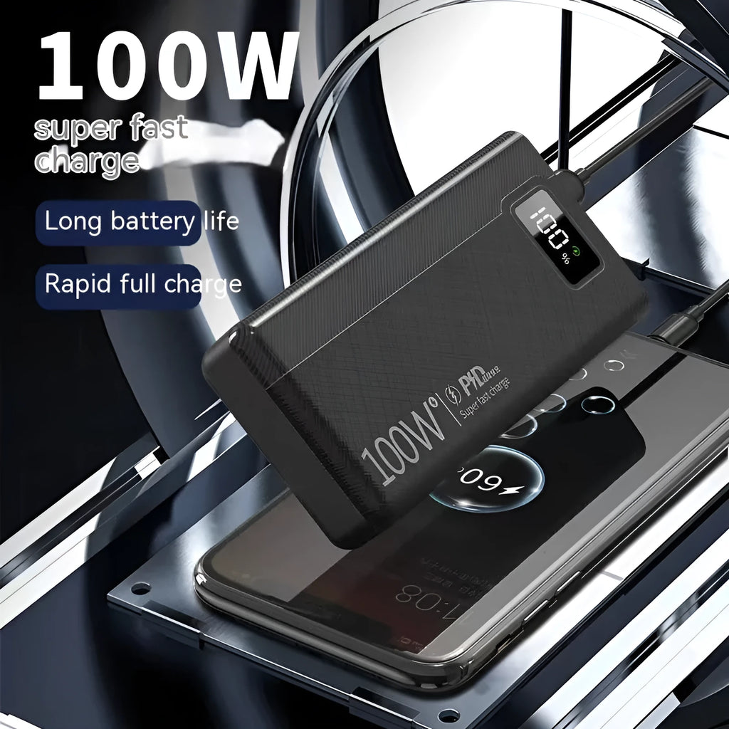 Black and white large capacity power bank with fast charging support