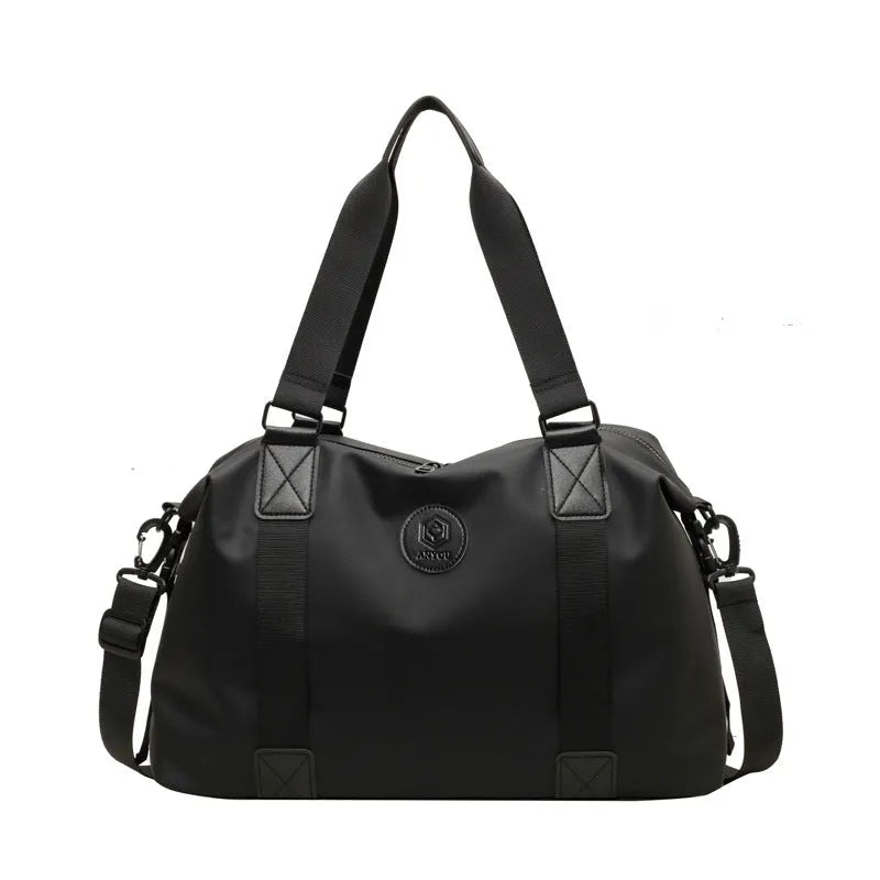 Large waterproof Oxford cloth travel bag with dry-wet separation compartments in black colour