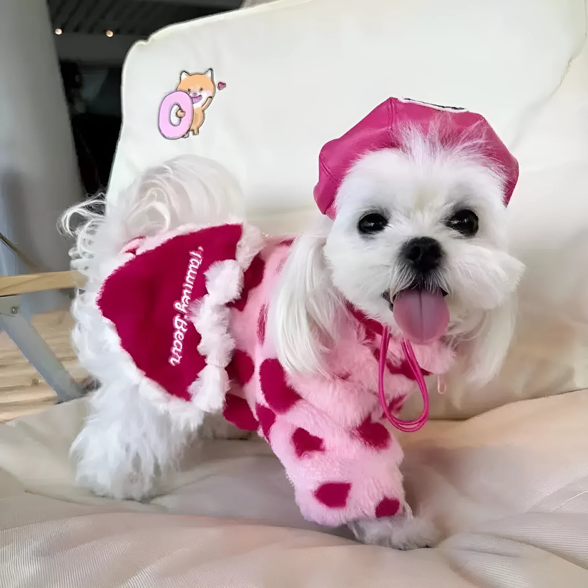 Polyester warm coat for small breed dogs in British style with brown or pink colour options