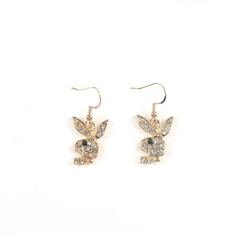 Full diamond pavé rabbit stud earrings in gold, pink, or silver colours