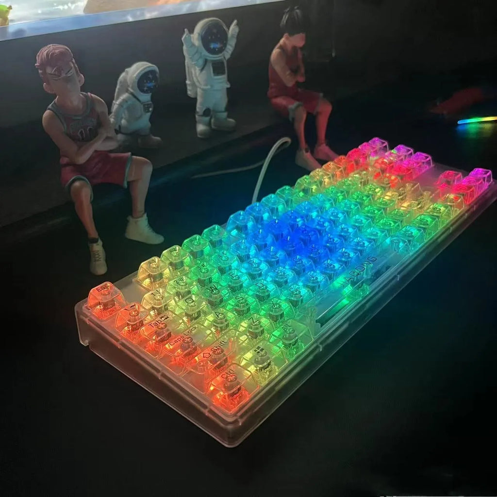 132 transparent plastic keyboard key caps arranged in full set with universal compatibility for mechanical and membrane keyboards