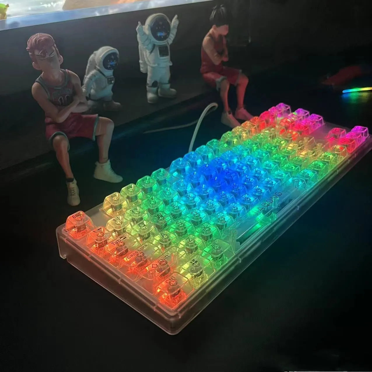 132 transparent plastic keyboard key caps arranged in full set with universal compatibility for mechanical and membrane keyboards