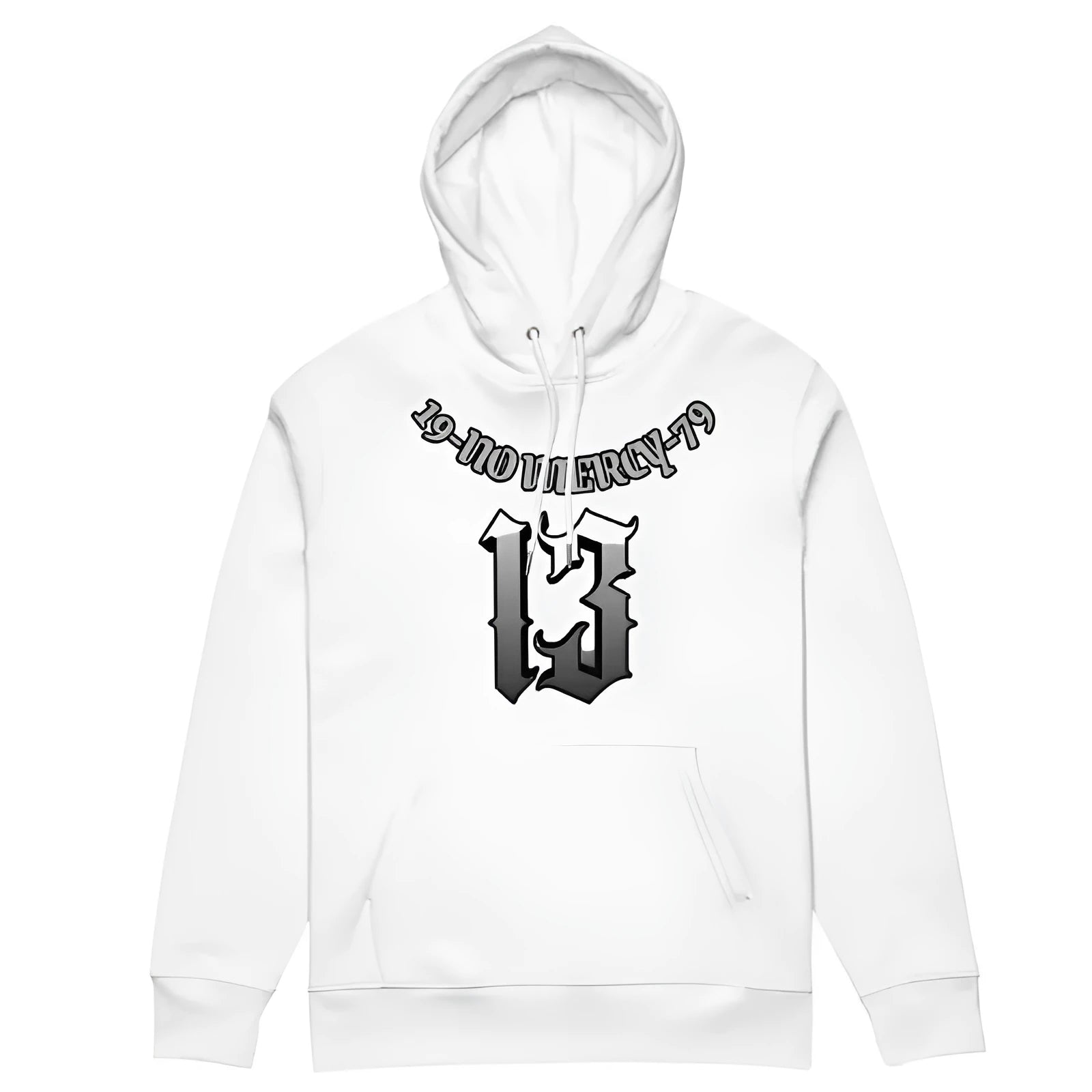 A loose-fit grey hooded pullover sweater with a fleece lining, shown flat