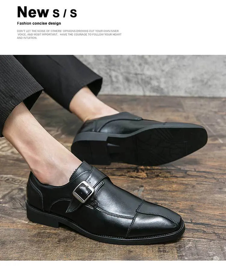 Men's brown-blue British retro-style casual shoes with buckle fastening and tall crown upper