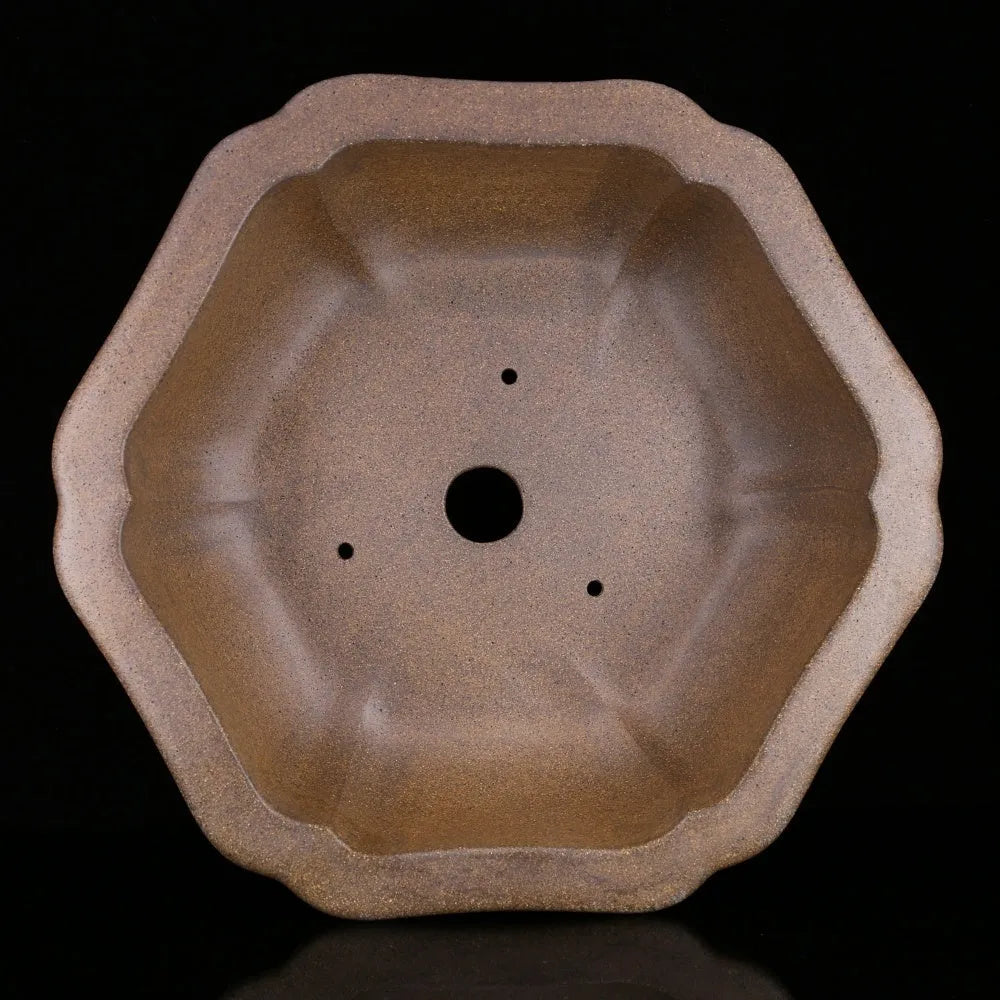 Large handmade purple clay hexagon plant pot for tea cultivation