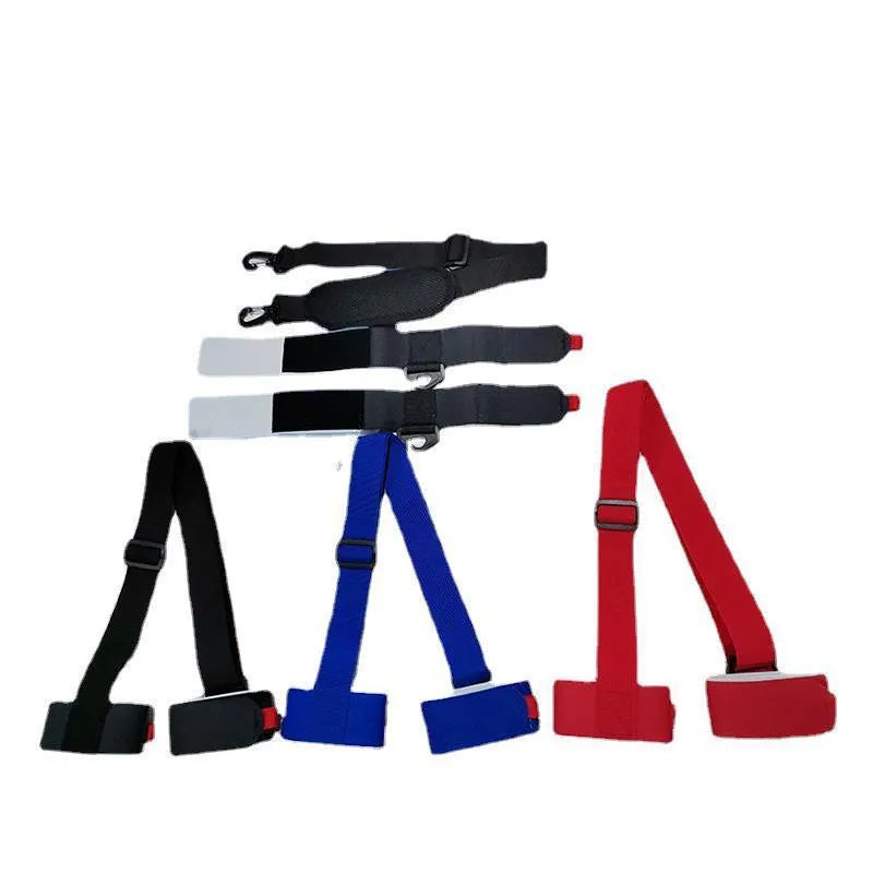 Adjustable skiing bandage strap with hook and loop fastening in black, blue, pink, and red colour options