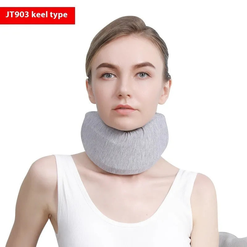 White PP plastic neck brace for cervical spine support on a neutral background.