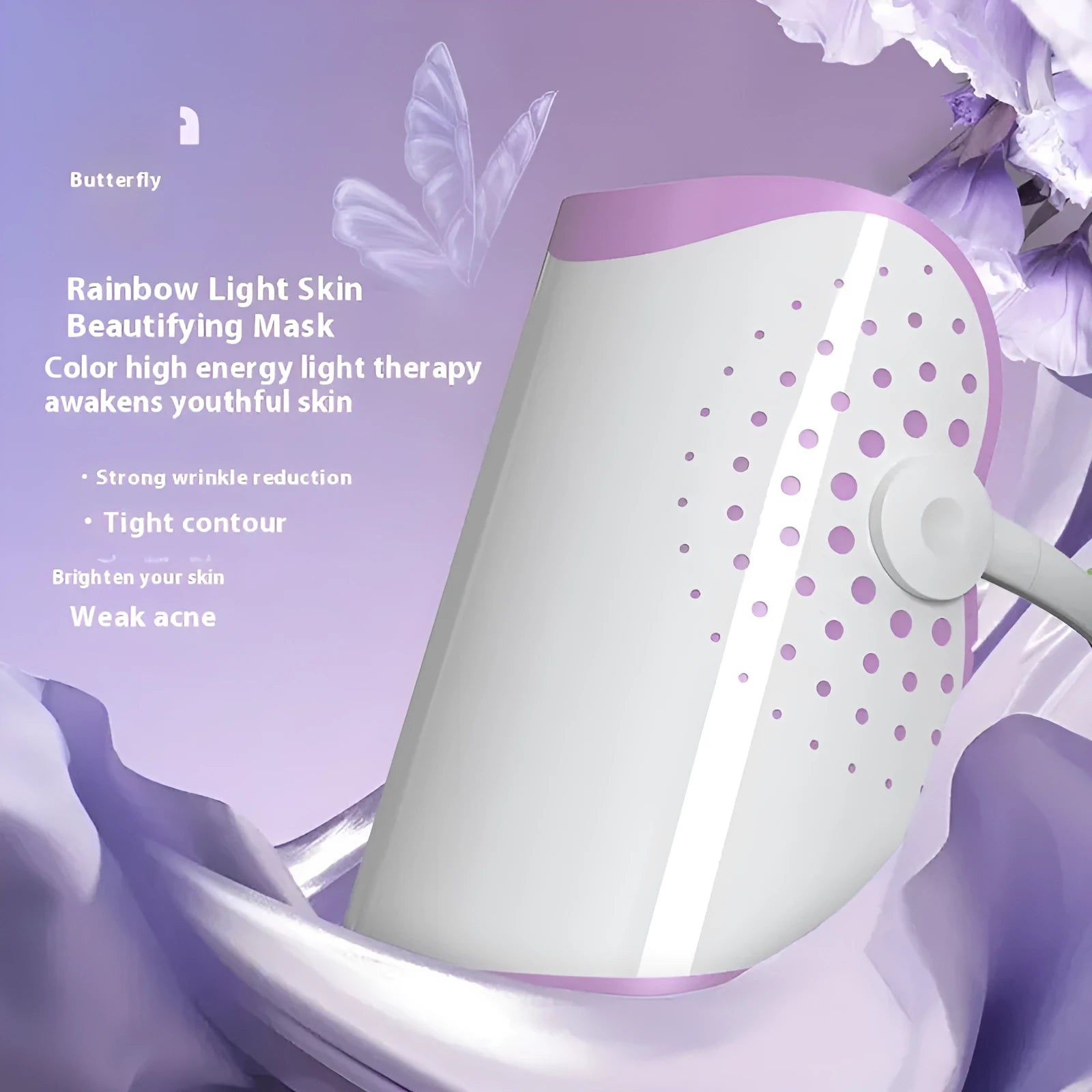 White and purple photon IPL beauty mask device with 15W plug-in power for home use