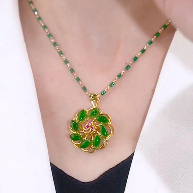 Lucky flower pendant necklace electroplated heart shape round oval octagonal design unisex adjustable chain 41-50cm