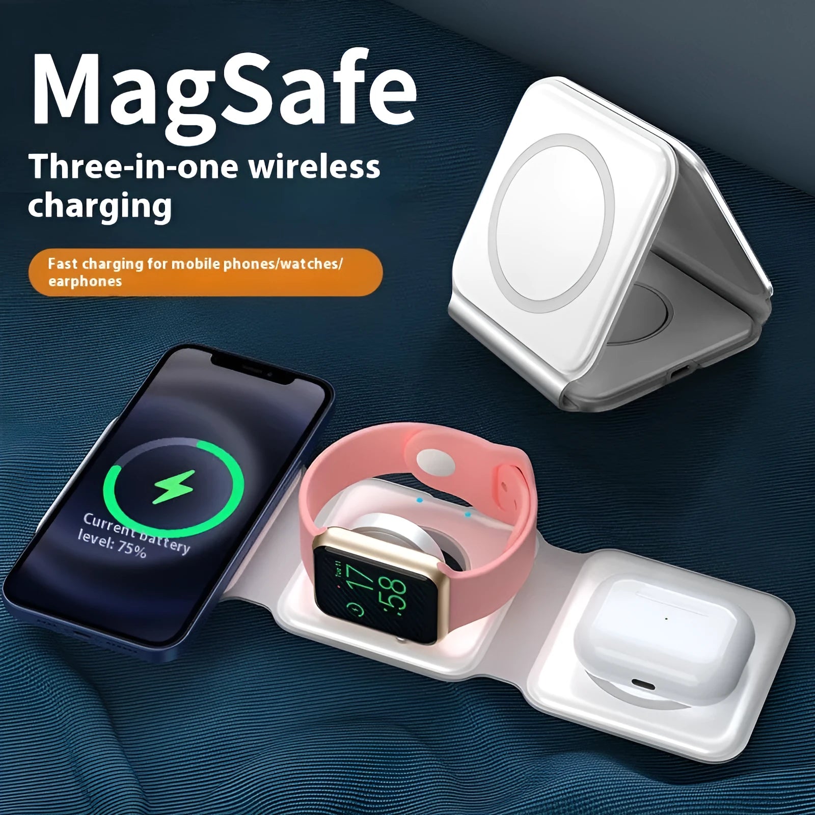 3 In 1 Magnetic Wireless Charging Folding Mobile Phone Holder Black White ABS Silicone USB-C Input 9V 2A 9V 3A Output 15W 10W 7.5W 5W 2.5W Foldable Design for Multiple Devices