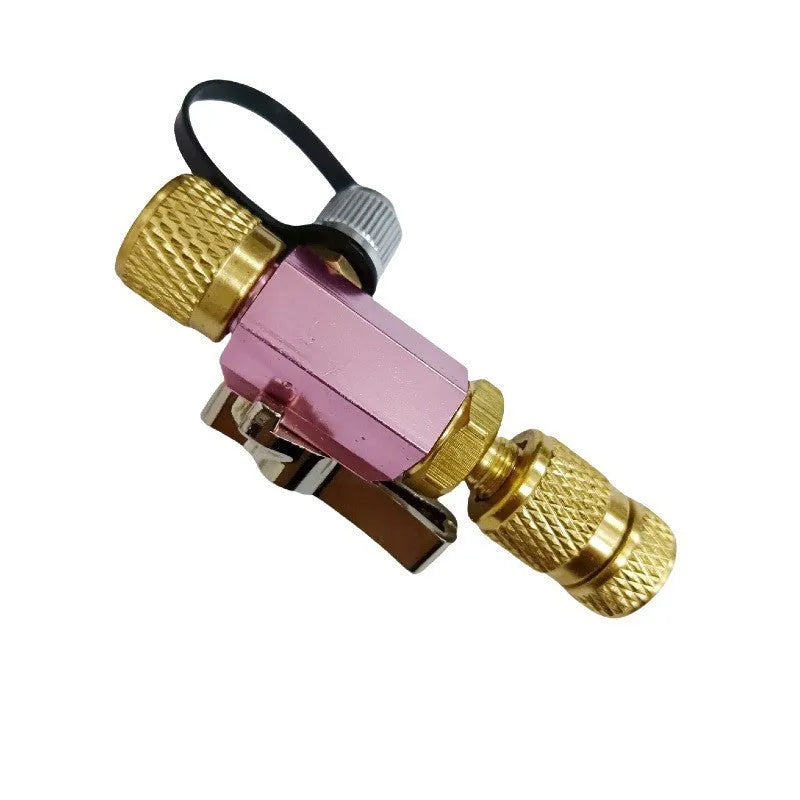Bicycle tyre valve core removal tool set with black 1/4 inch and pink 5/16 inch metal tools