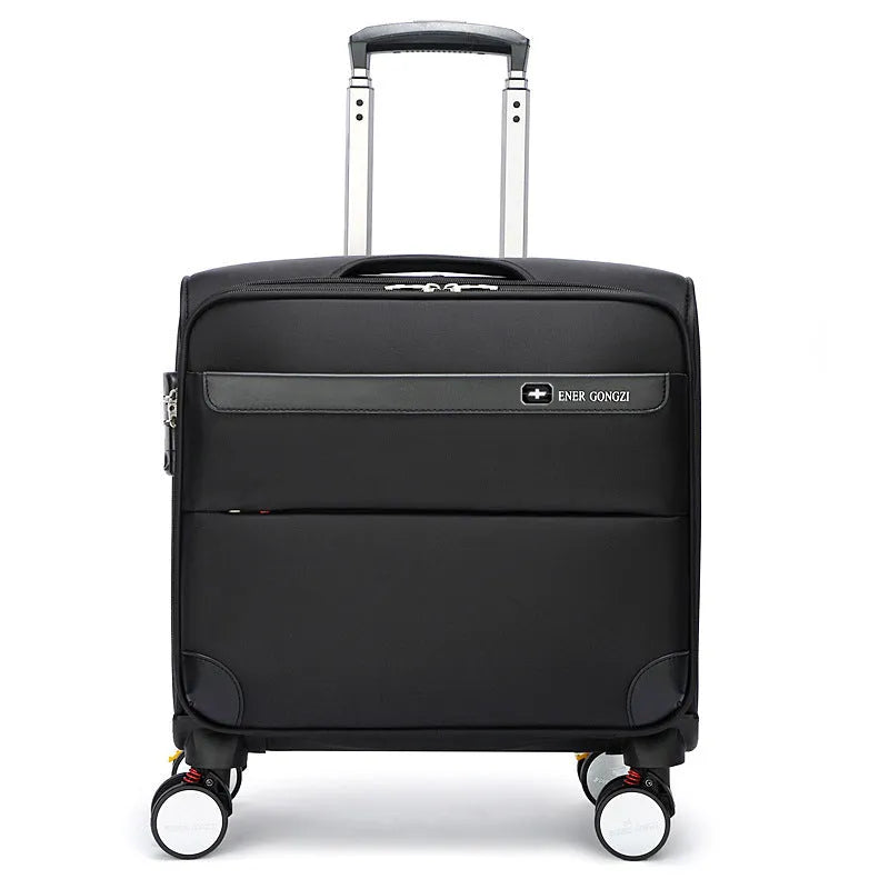 Black 18-inch Oxford cloth boarding suitcase with universal wheels and retractable handle