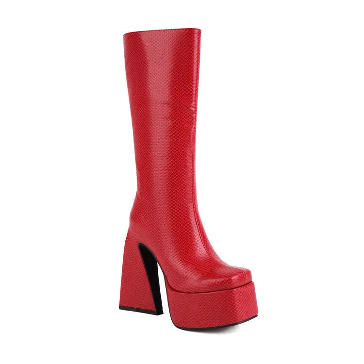 Women's black high boots made from artificial PU leather showing ankle-high casual design